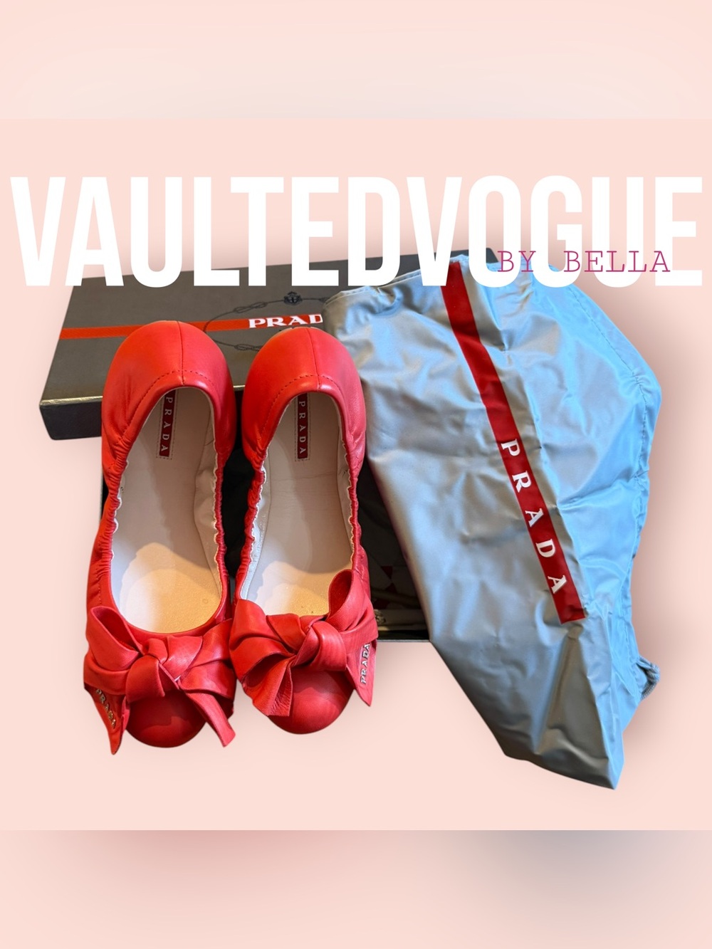 NWOT Prada Red Bow Leather Ballet Flats
